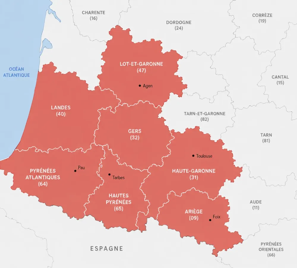 Carte grand sud ouest